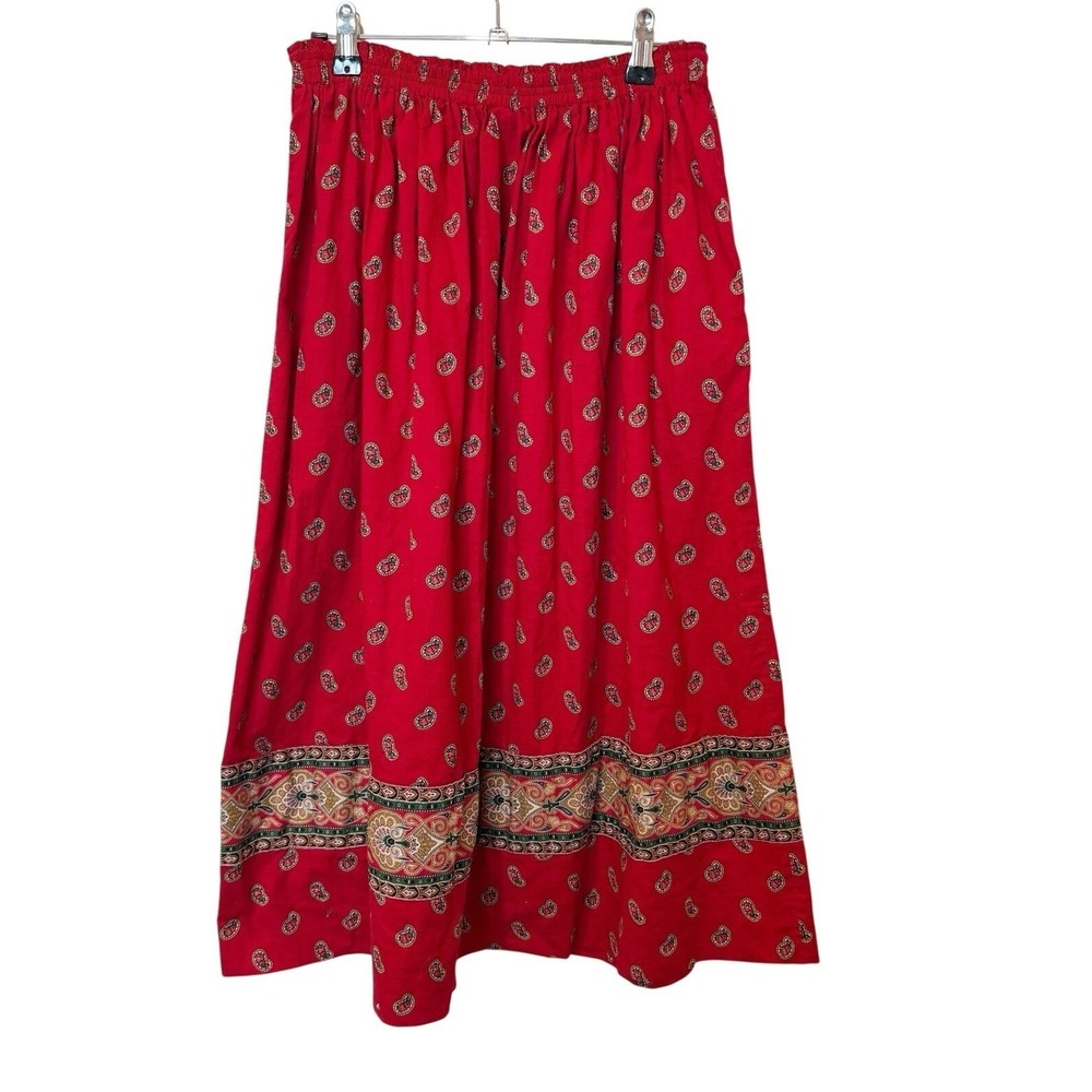 Vintage‎ Vera Bradley Red Paisley Midi Skirt Small Prairie Boho Festival Cottage